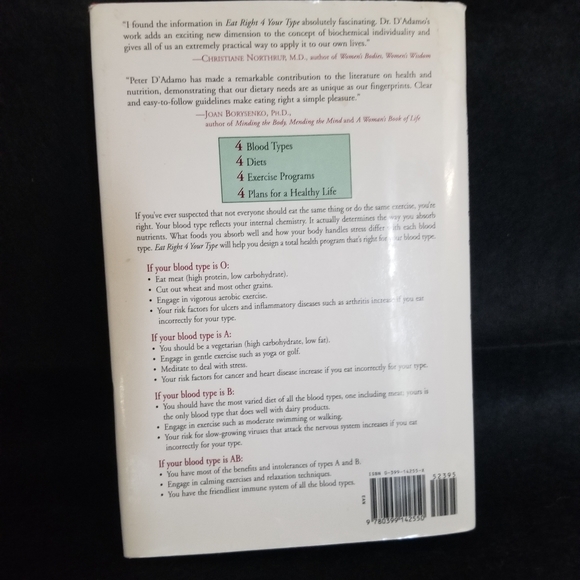 Eat Right For Your Type by Dr. Peter D'Adamo 1996 Hardcover & Dust Jacket, 1st E - Picture 2 of 7
